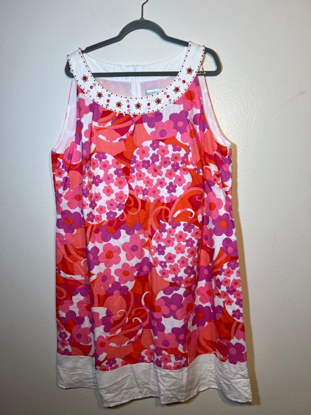 Jessica Howard Pink Red White Floral Cotton Sleeveless Tank Midi Dress 2XL 22
